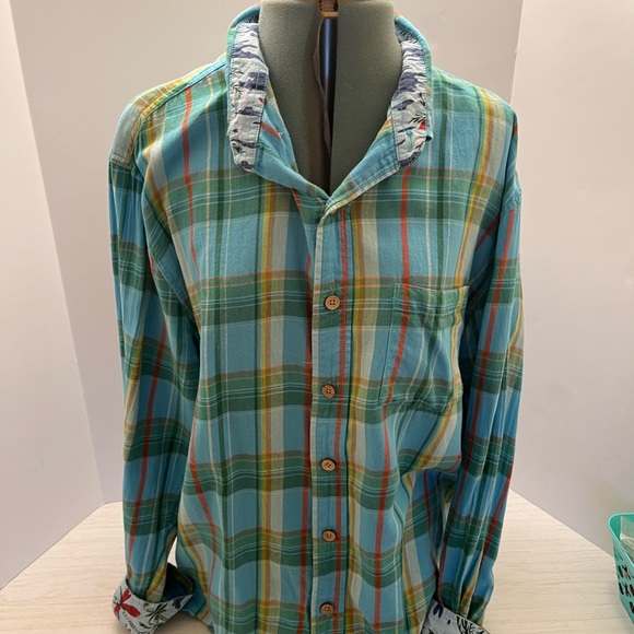 Vintage 1946 Mens Button Down Shirt SXL lt blue Blue Plaid Washed Stoned Beaten - Picture 3 of 8